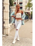 Blugi albi cu gauri 0530 - Magazin online - Boutique